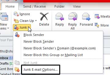 outlook email whitelist configuration
